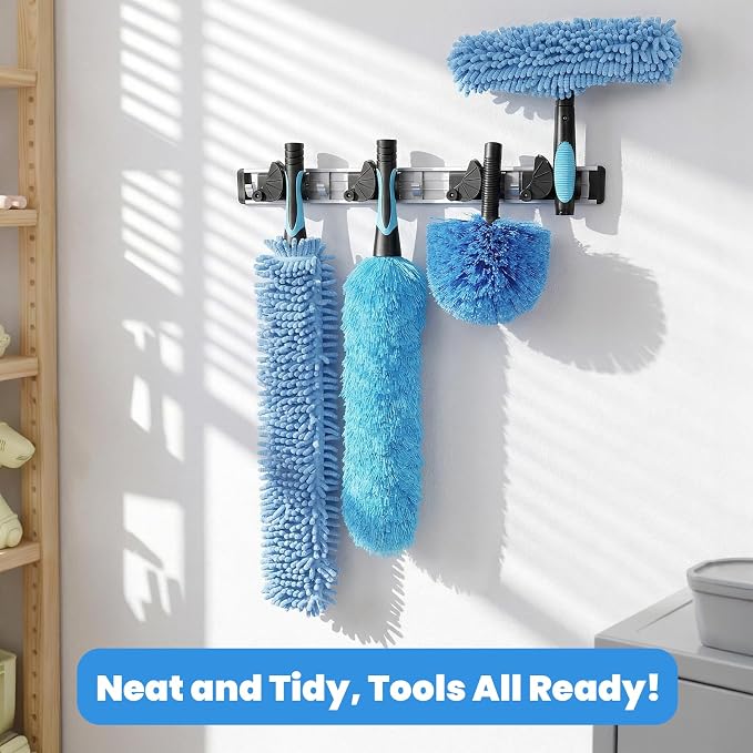 25ft High Reach Extendable Duster Kit with 4.5-18ft Extension Pole - Ceiling Fan Blade Cleaner, Spider Web Brush Cobweb Remover, Window Squeegee Kit with Telescoping Wand, Extended Extra Long Handle
