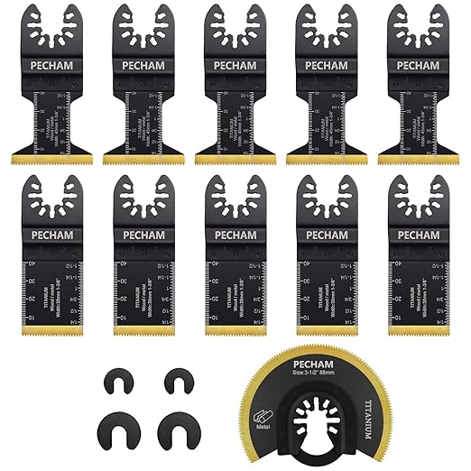11PCS Titanium Oscillating Tool Blades, Universal Oscillating Multitool Blades Metal Cutting Quick Release for Hard Material Metal Nails Wood Plastic fit More Oscillating Tools