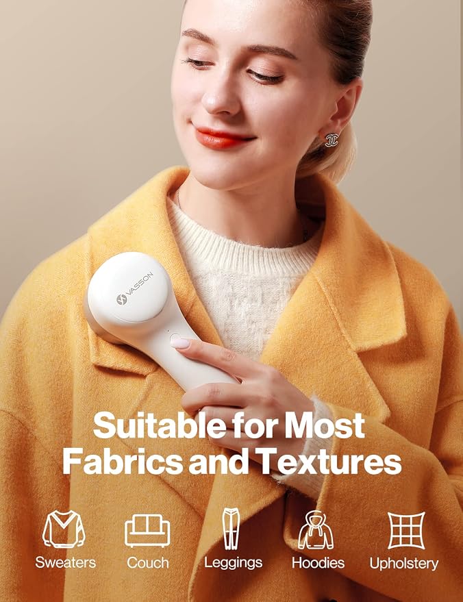 VASSON Fabric Shaver, Sweater Shavers to Remove Pilling, High-Perf Defuzzer, Rechargeable Electric Lint Shaver for Fuzz and Lint Balls from Clothing, Upholstery (Greyish White) | Upgraded Battery Life & Type-C Fast Charge，2-Speed Fuzz Remover