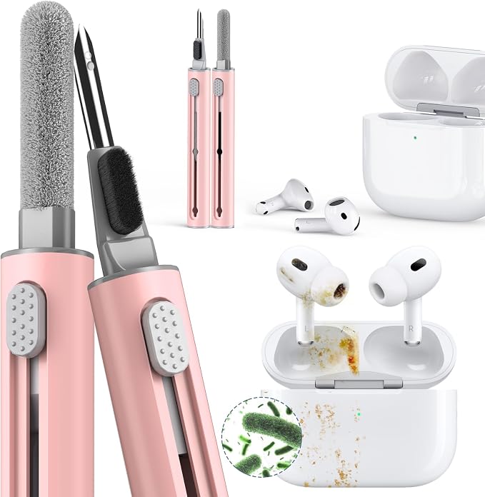 Inesore Multi Cleaning Kit for AirPods & All Bluetooth Earbuds (Pink) | Metal Tip, High-Density Soft Brush, Flocked Sponge Tip, 3 in 1 Design, Compact & Lightweight, Easy Operation, Easy to Carry