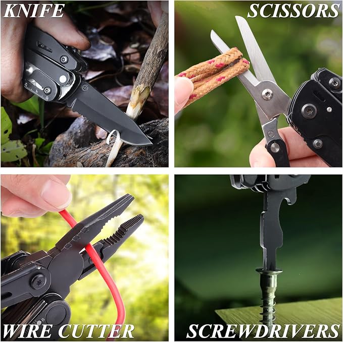 18-in-1 Multitool Pocket Knife with Pliers, Saw, Corkscrew & Detachable Scissors, Multi Tool with Safety Lock, 9 Screwdriver Bits, Camping Gear, Gifts for Men