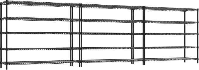 REIBII Storage Shelves, 3200LBS Heavy Duty&Adjustable Height for Garage | 55.5" W Shelf Space Saving, 5 Tier Freestanding, Powder Coated, Anti-Tipping Device, Moisture Resistant, 3-set for Pantry