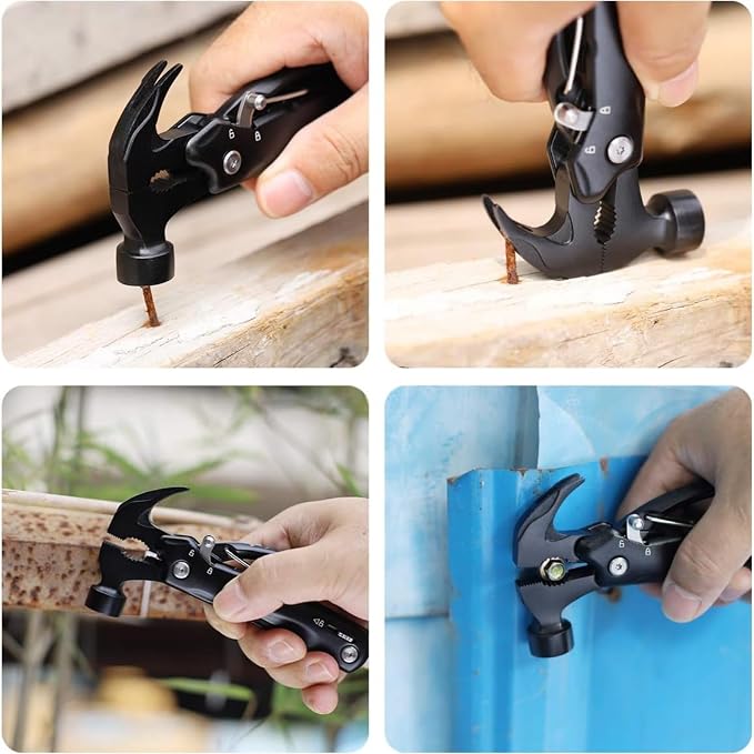 Birthday Gifts for Men,12-in-1 Hammer Multitool,Christmas Stocking Stuffers for Him Adults Dad Husband Boyfriend, Camping Essentials Mens Gift for Him,Mini Multi Tool (Hammer)
