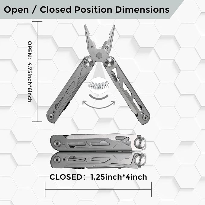 Multitool with Pocket Knife, 25-in-1 Stainless Steel Pliers and Screwdriver, Self-locking Multi-tool EDC Gear with Sheath and Replaceable Cutter Blades, Suitable for Camping and Hiking