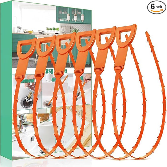 Drain Snake Hair Drain Clog Remover - 6 Pack Shower Snake Sink Unclogger Tool with Exquisite Packaging (Orange)