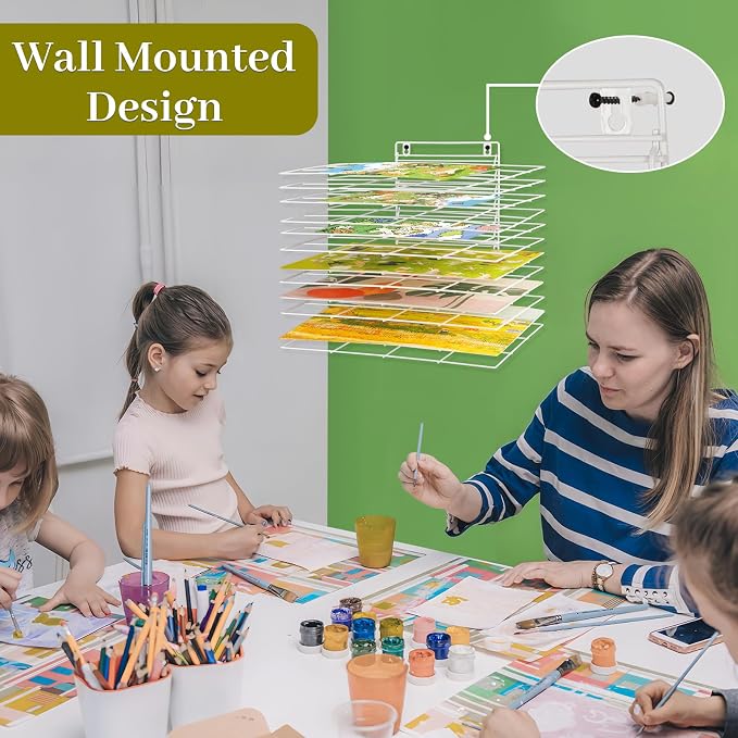 12 Shelves Art Drying Rack for Classroom, Paint Drying Rack, White | Drying Rack Classroom, Wall Art Storage Rack, Removable Shelves for Classrooms and Art Studios