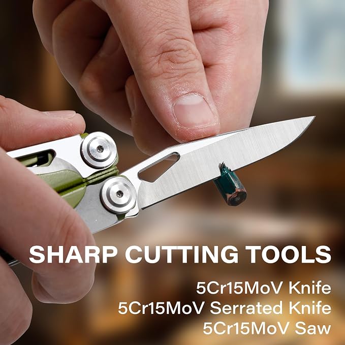 21-in-1 Multi Tool Pliers with Safety Locking and Spring-Action Scissors | Heavy-duty Stainless Steel Kit with Nylon Sheath for Work, Home, Garden, DIY & Auto, Olive Green