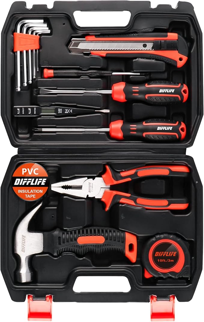 Tool Sets Household Tool Kit 15-Piece,General Home/Auto Repair Tool Set with Hammer, Pliers, Screwdriver Set and Toolbox Storage Case - Perfect for Homeowner, Diyer, Handyman (15-Piece)…
