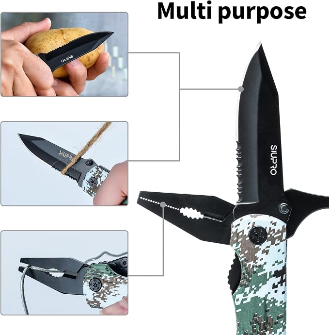 SIUPRO Multitool Pocket Knife Set for Men, Camo | Multipurpose 9-in-1 screwdriver kit, Multi Tool Pliers for Camping, Survival with Nylon Sheath, Gifts Idea
