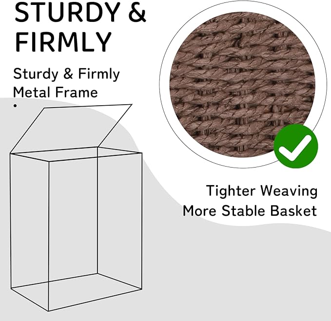 OIAHOMY Laundry Hamper with Lid, 65L(17.2 Gal) Large Wicker Laundry Basket for Bedroom, Handwoven Paper Rope Clothes Hamper with Washable Liner & Metal Frame, Decorative organizer for Bathroom Brown