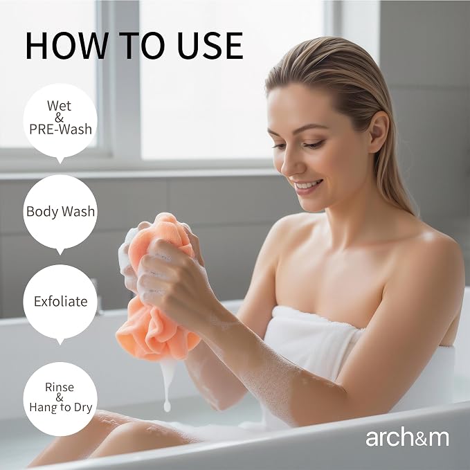 ARCH&M Exfoliating Towel, Japanese Washcloth 12 Pack | Back Scrubber for Shower, Exfoliating Washcloth, Korean Beauty Wash Cloth, Loofah Scrubber, Deep Exfoliation, Daily Use