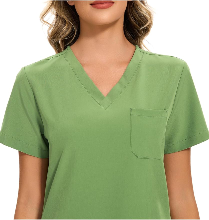 Scrubs Tops for Woman - Soft Stretch, V-Neck Tops | 3 Pockets, Side Split Design, Short Sleeve, Breathable & Lightweight Nursing Shirt, Easy-Care Fabric for All-Day Comfort
