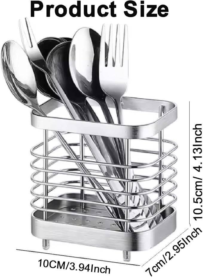 Utensil Holder, Food Grade Stainless Steel Utensil Drying Rack for Kitchen Counter, Silverware Cutlery Flatware Holder Forks, Knives, Spoons, Chopsticks Organizer Silver