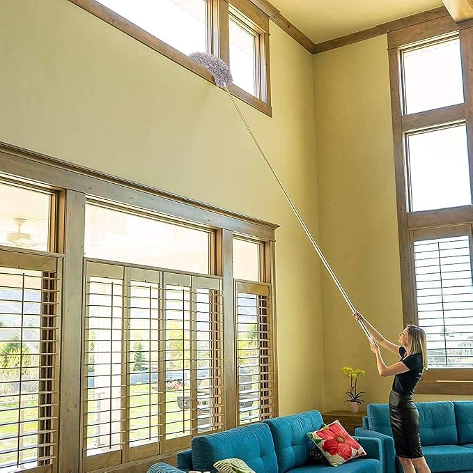 Duster with Extension Pole, 30-100 Inch & Bendable Microfiber Duster Head | Detachable & washable Duster head，Extendable Long Duster for Cleaning Ceiling Fan, High Ceiling, Keyboard, Furniture Car Gray