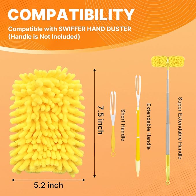 Reusable Duster Refill Compatible with Swiffer Hand Duster, 360 Heavy Duty | Duster Refills, Microfiber Washable Dusters Refills for Swiffer Duster Extended Handle, 4 Pack (Handle is Not Included)
