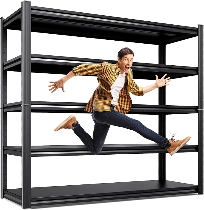 46''W Storage Shelves,2500LBS Garage Shelving,Adjustable Garage Shelves,Heavy Duty Metal Shelving, 5 Tier Wood Utility Steel Shelf, Easy-to-Install Shelving Units and Storage 71.2''x46''x19.7