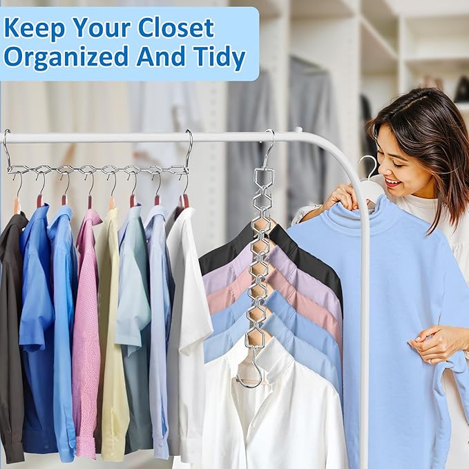 Space Saving Hangers for Clothes 6 Pack Sturdy Metal Hangers Heavy Duty | Magic Clothes Space Saver Hanger Organizer with 360° Swivel Hook, Closet Organizers and Storage Dorm Room Essentials Silver