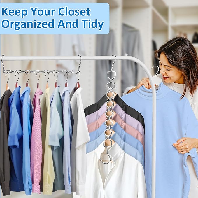 Space Saving Hangers for Clothes 3 Pack, Sturdy Metal Hangers Heavy Duty | Magic Clothes Space Saver Hanger Organizer with 360° Swivel Hook, Closet Organizers and Storage Dorm Room Essentials Silver