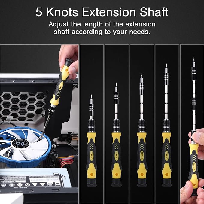 ORIA Small Screwdriver Set, 61 in 1 Precision Screwdriver Set with 57 Bits, Mini Screwdriver Repair Tools with Extension Rod for Mobile Phone, Game Console, Tablet, Yellow