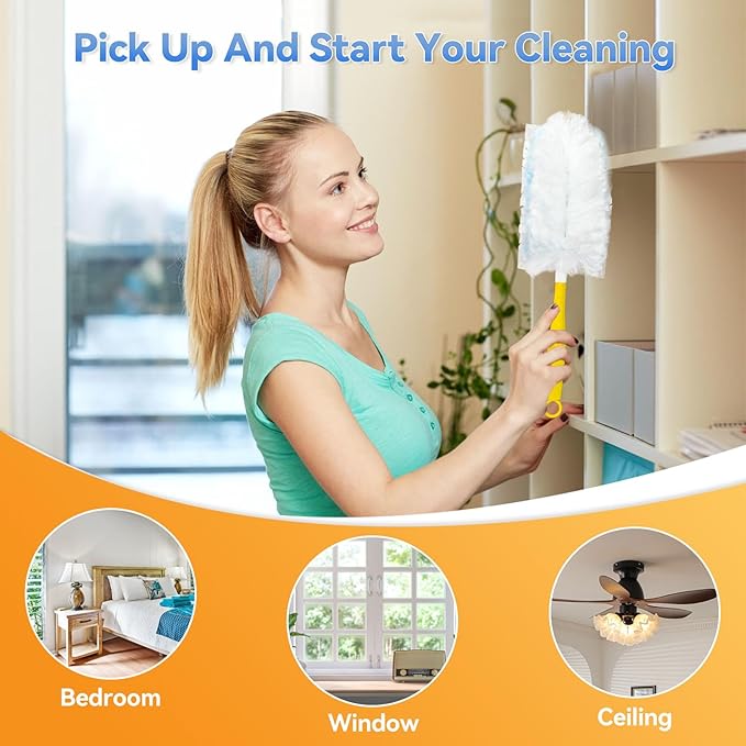 60 Pack Dusters Refills Compatible with Swiffer Duster Handle Models, 180° | One Sided Duster Refills for Short and Extendable Handles, Desktop Dust Cleaning Tool, Dusters Handle Refills, 1 Pack Handle