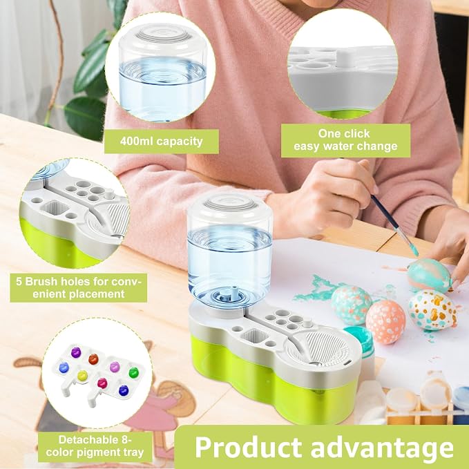 2026 Paint Brush Cleaner for Kids Water Circulation Paint Brush Cleaner with Drain Paint Water Dispenser with Palette Brush Holder Paints Brush Washer for Acrylic Painting Watercolor Art (Green)