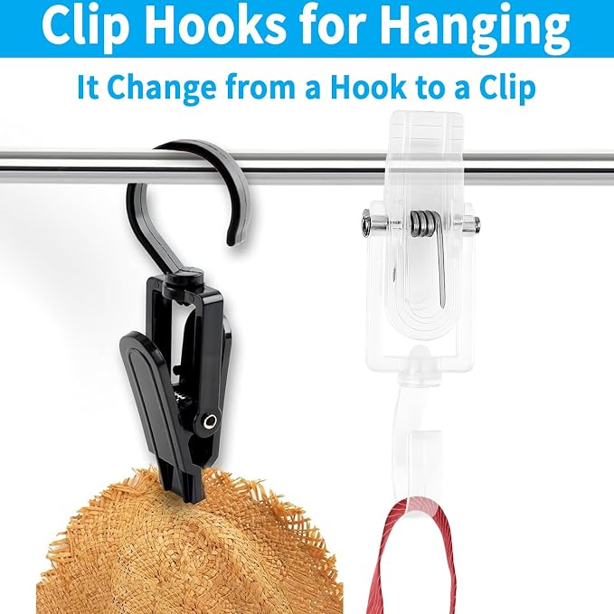 20 PCS Laundry Hooks with Clips Super Strong Plastic Home Travel Swivel Hanging Hanger Closet Organizer Clamps Socks Boot Bras Towels for Bathroom Wardrobe Kitchen Office - 4.3 Inches (White)