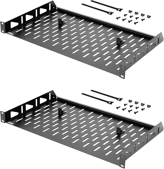 Tecmojo 1U Rack Shelf,19 inch Rack Shelf 10 inch Depth,Rack Mount Shelf with Anti-Slip Stops,Server Rack Shelf and Network Shelf for 19 in Equipments, 55lbs Capacity of Vented 1U Shelf,No Lip(2 Pack)