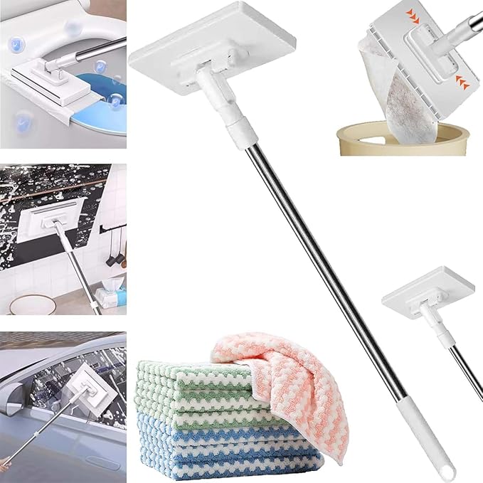 Snap Grip Mini Mop, Disposable Dust Mop, Zero Touch Mini Mops, Convenient Cloth Changing Mops for Kitchen Counter, Foldable 100cm Retractable Long Handle Mopping Stick (only- 1*mop)