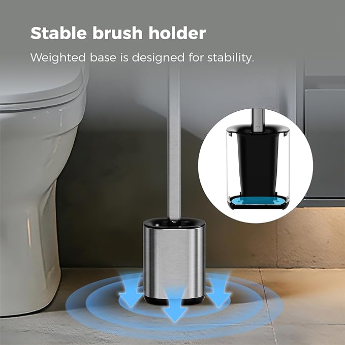 Sineng Silicone Toilet Brush and Holder Set, Stainless Steel Toilet Cleaning Brush, One-Piece Long Handle, Flexible Compact Modern RV Toilet Bowl Brush for Bathroom, 2Pack