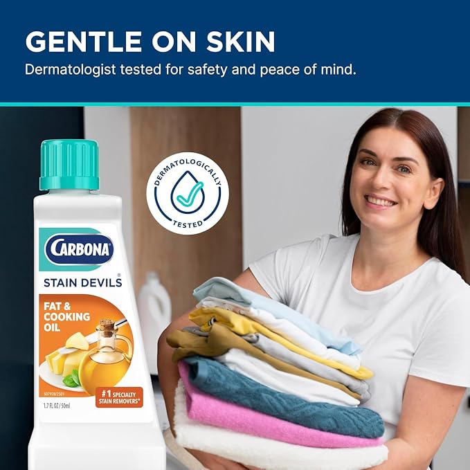 Carbona Stain Devils® #5 | Fat & Cooking Oil | Professional Strength Laundry Stain Remover | Multi-Fabric Cleaner | Safe Formula | 1.7 Fl Oz, 6 Pack