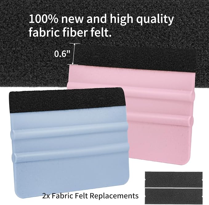 AMZDEPOT Squeegee for Vinyl, 4 Inch, SkyBlue and Pink, 2 Pcs | Extra 2 Felt Replacements, Car Wrap, Craft Sign Making, DIY Crafting, Window