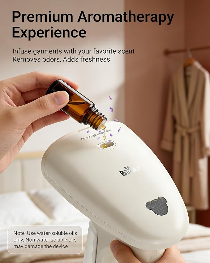 Bear Steamer for Clothes, 1300W 25s Heat-Up Clothes Steamer with 230ml Tank | Essential Oil Compatible,20g/min Steam Rate,Handheld 2-in-1 Steam&Iron,Fabric Wrinkle Remover for Home&Travel,Includes Brush