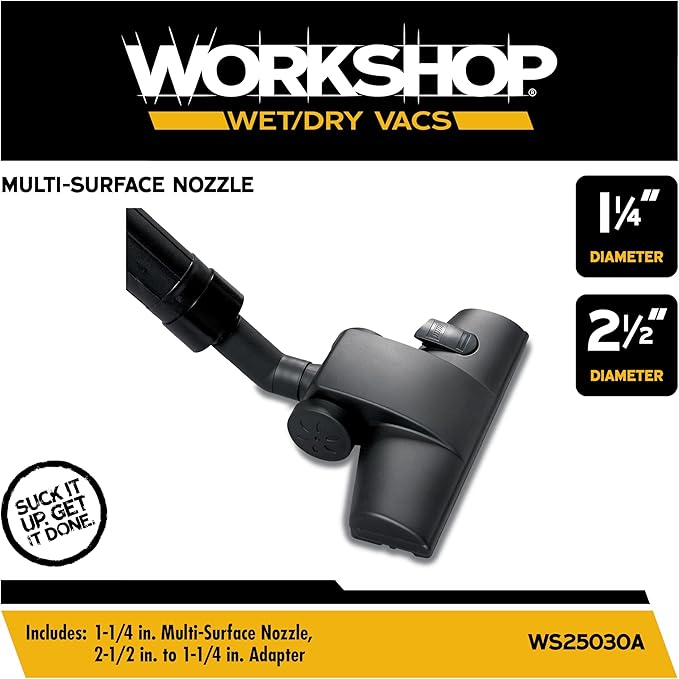 WORKSHOP Wet/Dry Vacs Shop Vacuum Accessories WS25030A Carpet and Hard Floor Nozzle Vac Attachment for Wet Dry Vacuum Cleaners, Fits Most 1-1/4-inch and 2-1/2-inch Extension Wands