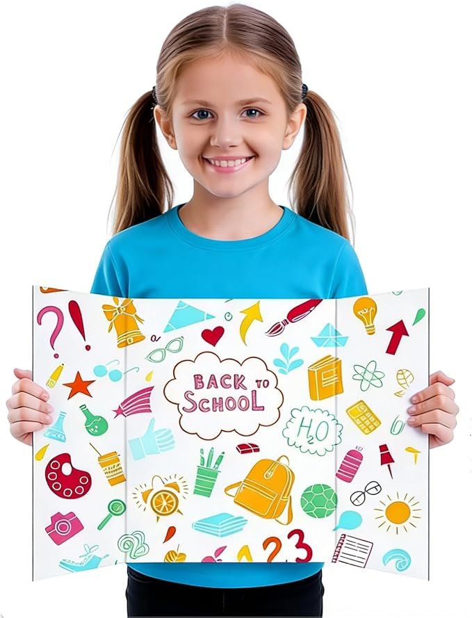 LonlyEagle Trifold Poster Board, 24" x 16", 3-Pack, White Corrugated Project Boards for Science Fairs, School Projects, Event Displays