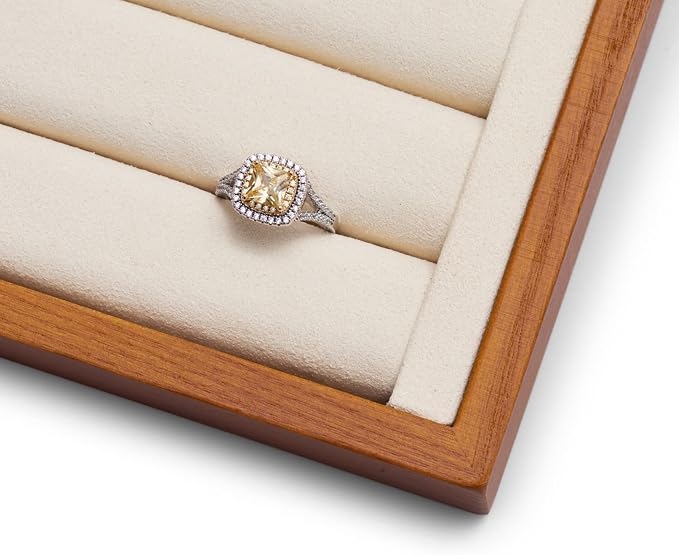 Oirlv 8 Line Wood Ring Storage Tray Jewelry Drawer Organizer Showcase Ring Earrings Display Holder(Creamy-white) | Stackable Design,Jewelry Earrings and Rings Organizing and Presentinge Legantly on Dressers&in Dresser,Display for vendors