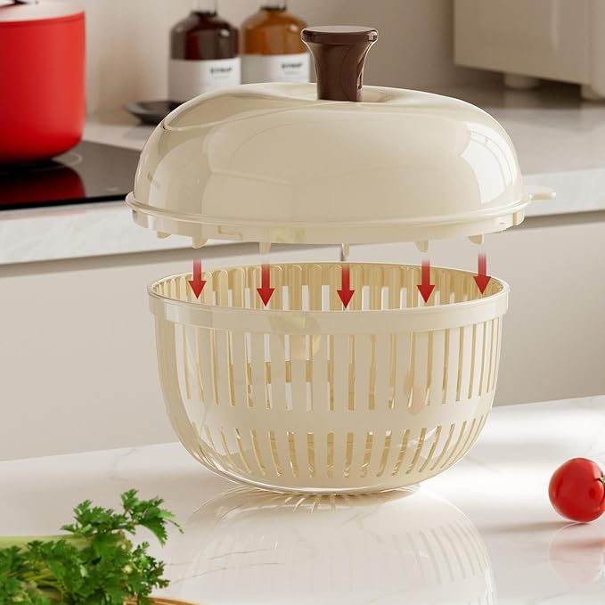 Salad Spinner, Hand Cranked Fruit Washing Spinner with Handle, Multifunctional Fruit and Vegetable Washing Bowl with Drain Basket, Reusable Salad Dehydrator Drainer for Home Kitchen
