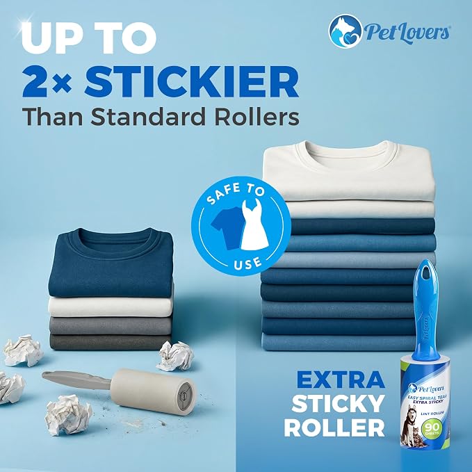 PetLovers Extra Sticky Lint Roller Mega Value Set 900 Sheets for Pet Hair Removal and Clothes, Dog and Cat Lint Remover, 10 Pack