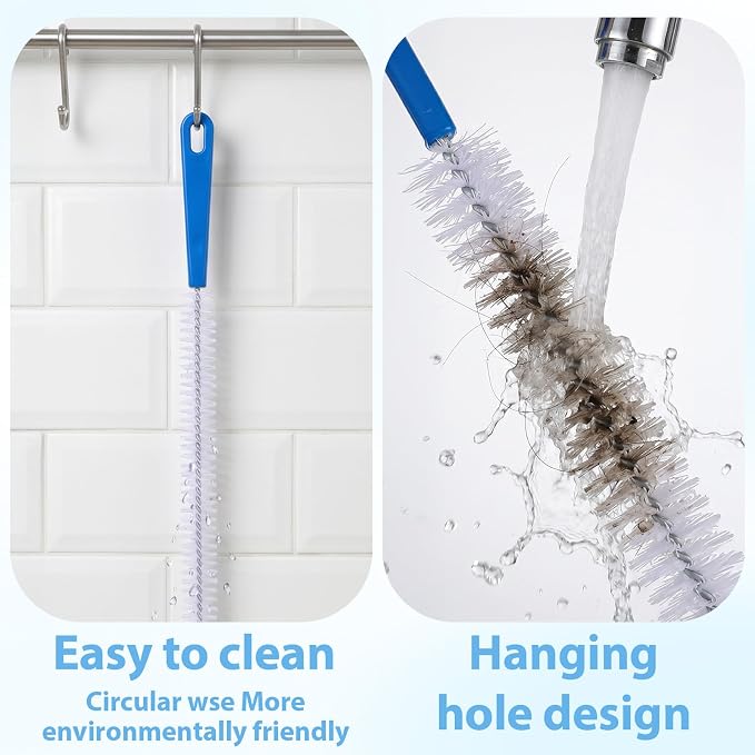 4Pcs Drain Hair Remover Tool, Flexible Long Pipe Cleaner Drain Brush, Long Drains Cleaning Brush for Hair Clogs, Kitchen Sink, Bathroom Tub, Shower