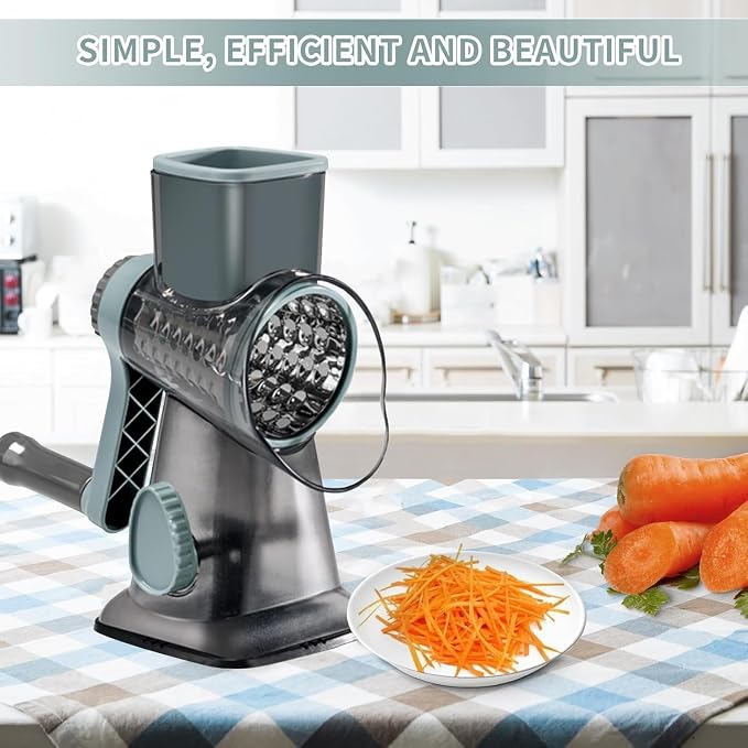 Cheese Grater with Handle,Multifunctional Rotary Cheese Grater | Powerful suction cup base,Effortless and time-saving,Protects your hands,Versatile,Detachable,Easy to clean