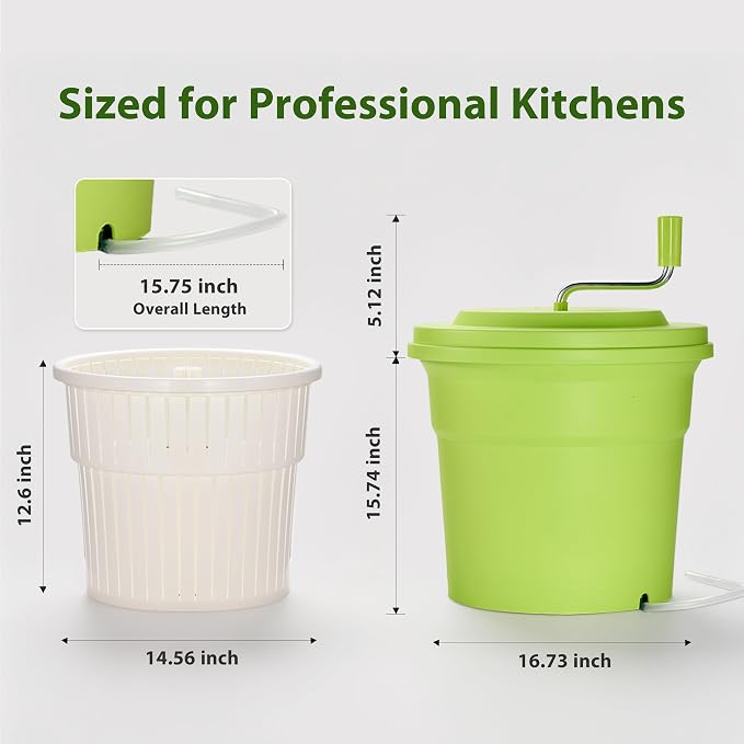 CURTA 20 Quart (5 Gallon) Commercial Salad Spinner, Heawy Duty Manual Lettuce Dryer with Built-in Drain Hose, Large Vegetable Washer Holds 7 Lettuce Heads for Restaurant Kitchen Prep