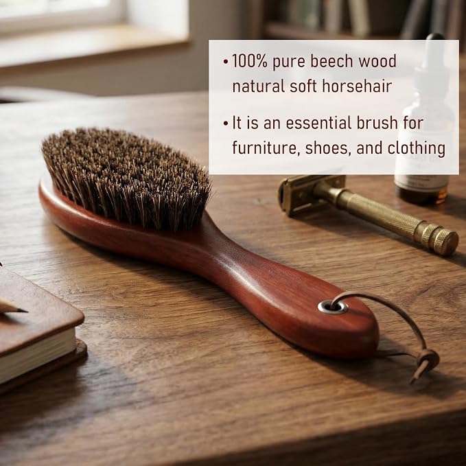 Clothes Lint Remover Brush, Garment Lint Brush | Pure Horse Bristle, Beech Wood Handle, for Removing Pet Hair and Dust from Sweaters, Coats, Blankets and Furniture