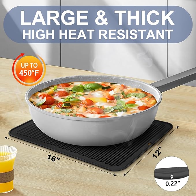 Walfos Large Silicone Trivet 16x12 Inch, Trivets for Hot Pots and Pans, Heat Resistant Pot Holders Hot Pads for Kitchen Quartz Countertops, Hot Dishes