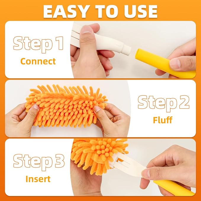 4 Pack Reusable Duster Refills Compatible with Swiffer Duster | Washable 360 Heavy Duty Microfiber Dusters, Include 1 Handle & Laundry Bag, Home & Office Cleaning and Dusting