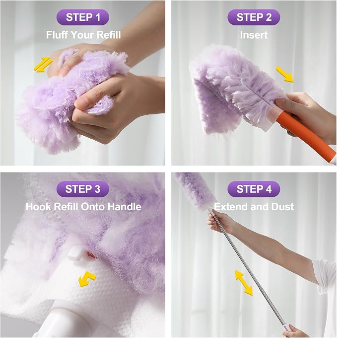JOYMOOP Ceiling Fan Cleaner Duster and Cobweb Duster with Extension Pole, 28–98 Inch Handle and 6 Refills for High Ceilings and Furniture