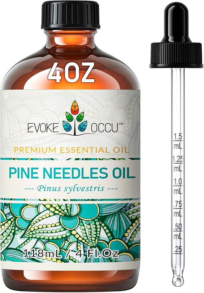 EVOKE OCCU Pine Needle Essential Oil for Diffuser, Aromatherapy, Hair Care | Refreshing your home with a fresh, woody scent for soap, candle making, cleaning spray, and perfume blends —118ml / 4 fl oz