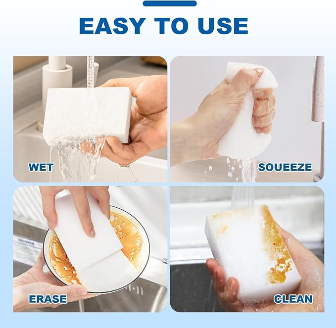 21-Pack Extra-Thick Melamine Cleaning Sponges | 3.94 x 2.76 x 1.18 in, water-activated, non-scratch, for kitchen and bathroom use