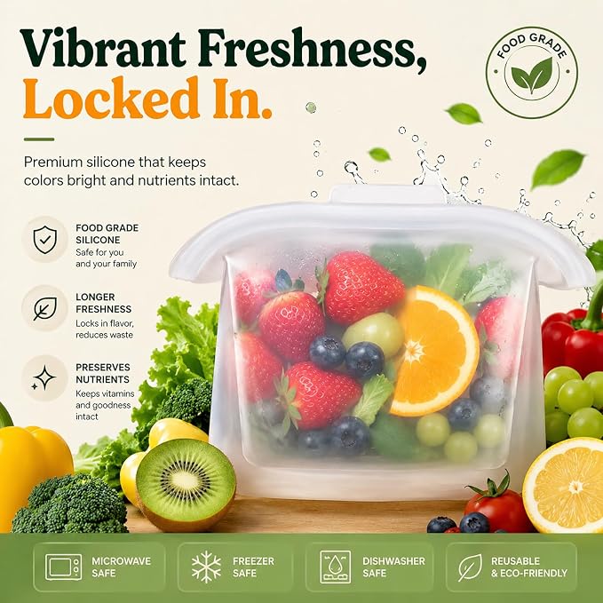 Silicone Food Storage Bags, Reusable, High-Temperature Resistant, Leak-Proof Upright Freezer Bags, Microwave and Dishwasher Safe，pink