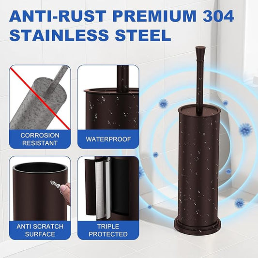 Toilet Brush and Holder Set：304 Stainless Steel Heavy Duty Toilet Bowl Brush，Removable Inner Bowl and Splash Protection，Bathroom Toilet Brush-Dense Bristles for Through Cleaning
