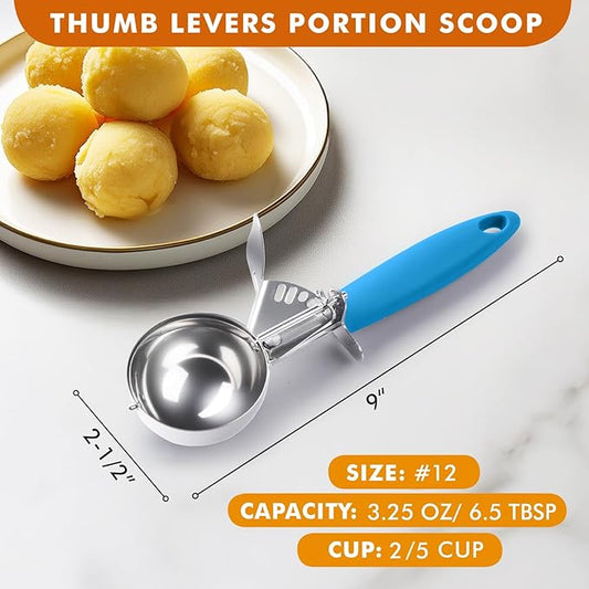 JUNADAEL J Portion Scoop, #12/3.25 OZ Disher Scoop, Ice Cream Scoop, Blue Handle, for Portion Control, Cookie Dough, Cupcake Batter, Ice Cream, Muffin, Mashed Potatoes