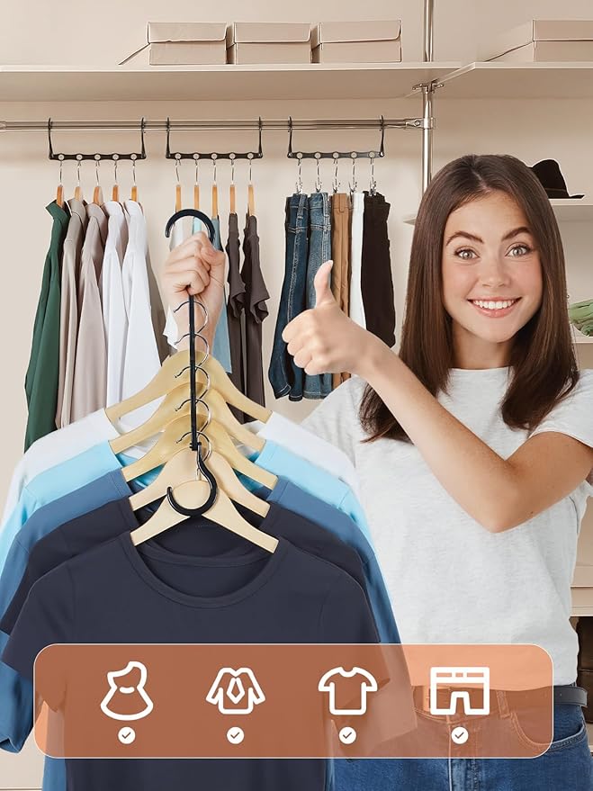 HOUSE DAY Space Saving Hangers 16 Pack, Closet Organizers and Storage | Closet Organizer Space Saver, Multifunctional Hangers for Small Closet, College Dorm Room Essentials for Girls, Black